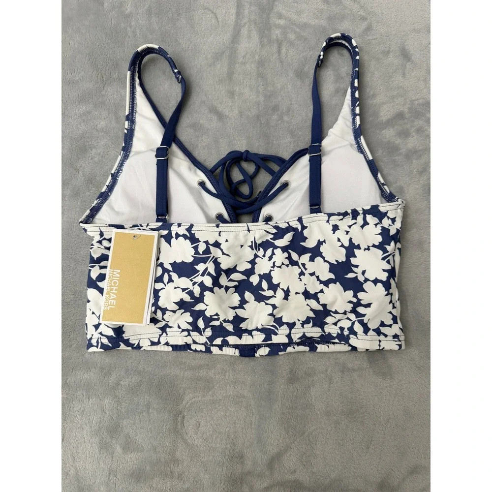 Michael Kors X2712 Printed Lace-up V-Neck Bikini Top - Chambry Size S $102 NEW